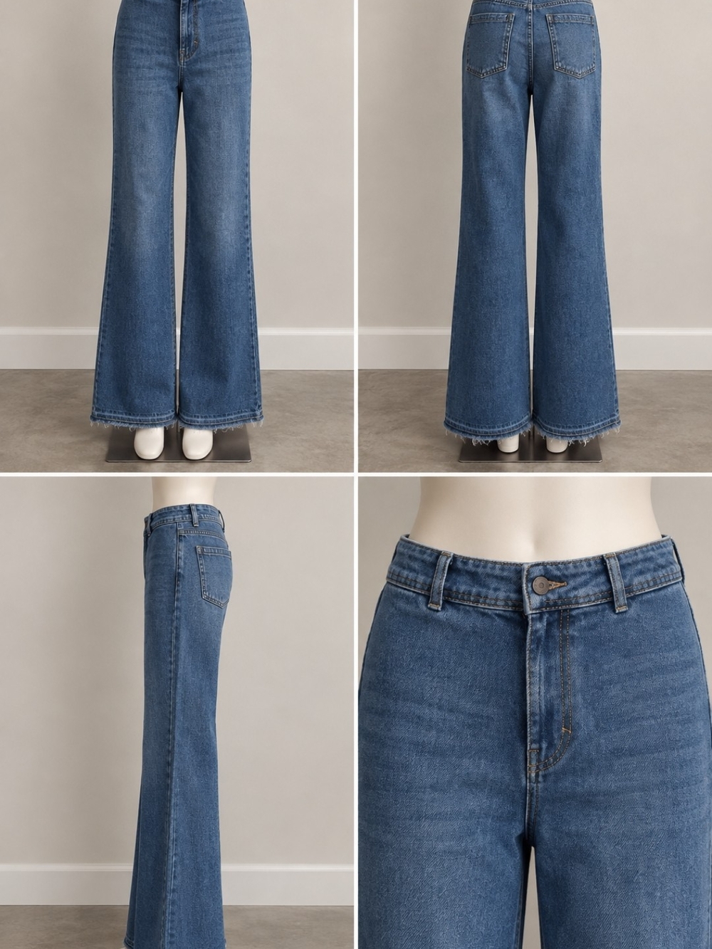 We The Free Size 25 Medium Blue High-Rise Wide-Leg Jeans with Frayed Hem Trim